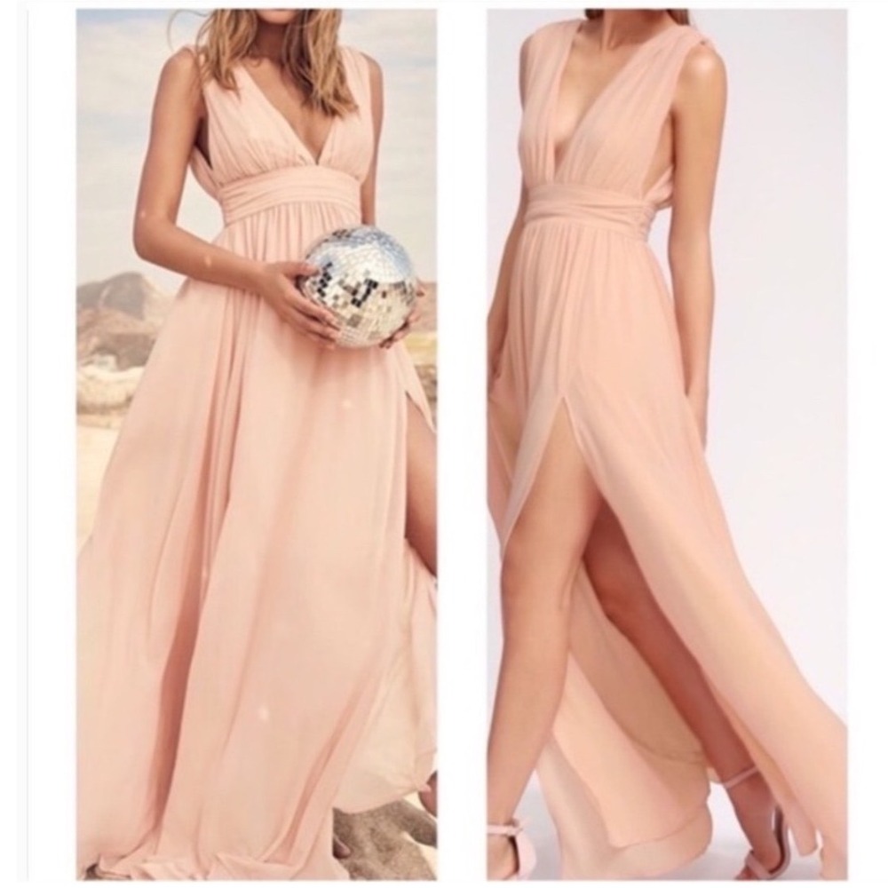 NWT Lulus Heavenly Hues Blush Pink Maxi Dress Gown Small